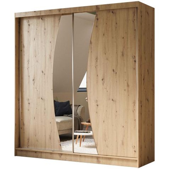 BEAUTYSOFA armoire avec portes coulissantes VOX 200 cm - armoire avec tiroirs et miroir (Artisan)