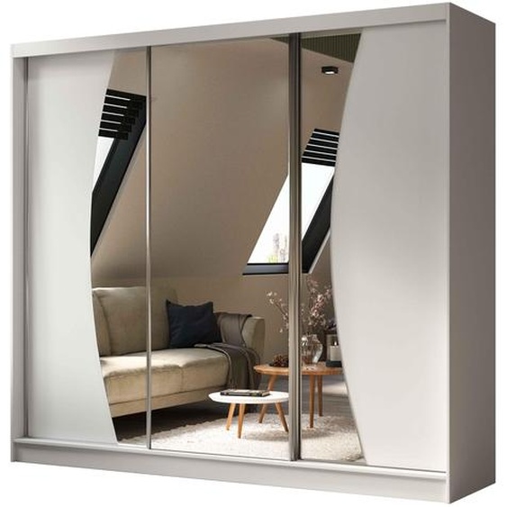 BEAUTYSOFA armoire avec portes coulissantes VOX 240 cm - armoire avec tiroirs et miroir (blanc)