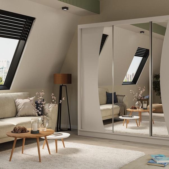 BEAUTYSOFA armoire avec portes coulissantes VOX 240 cm - armoire avec tiroirs et miroir (cachemire)