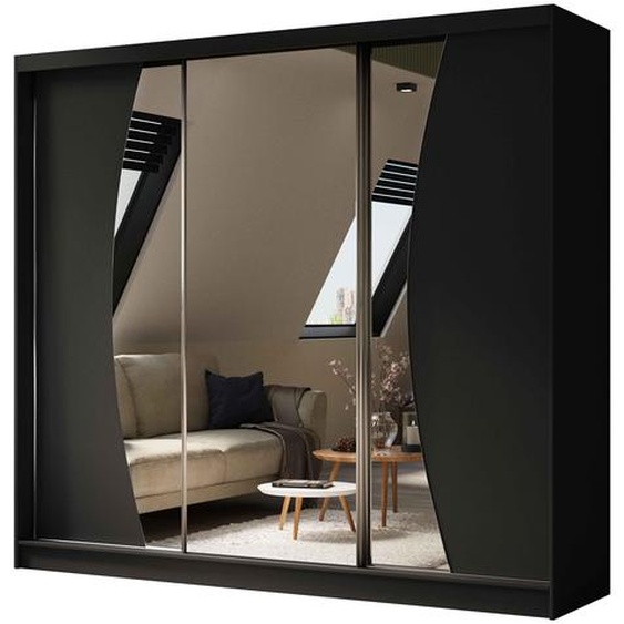 BEAUTYSOFA armoire avec portes coulissantes VOX 240 cm - armoire avec tiroirs et miroir (noir)