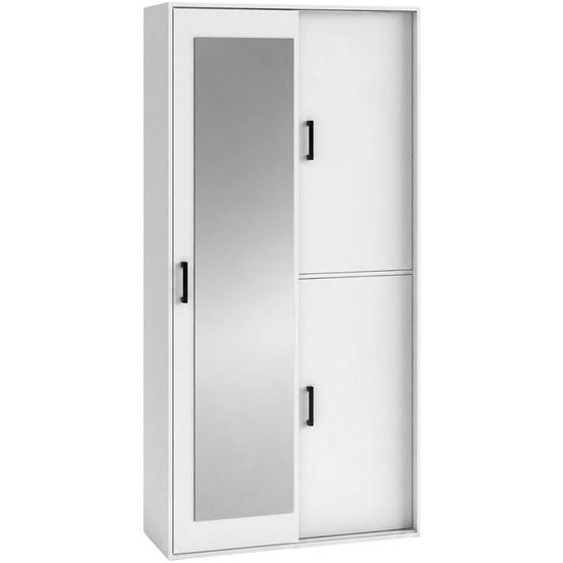 BEAUTYSOFA | Armoire LANO 100 cm, blanche. Armoire avec miroir, portes coulissantes, dressing compact, armoire de rangement avec étagères et penderie