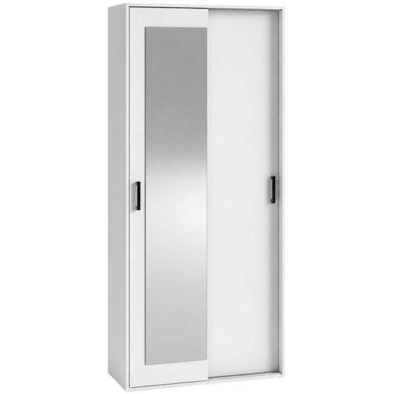 BEAUTYSOFA | Armoire LANO 90 cm, blanche. Armoire avec miroir, portes coulissantes, dressing compact, armoire avec étagères et penderie