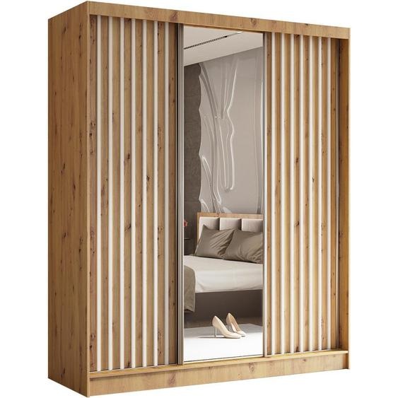 BEAUTYSOFA Armoire moderne à barreaux et tiroirs HELIX 180 cm - Armoire, penderie avec portes coulissantes et miroir (Artisan + blanc)