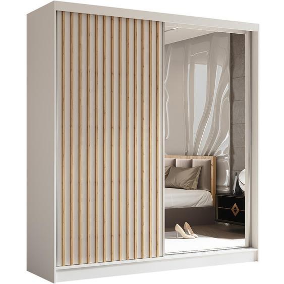 BEAUTYSOFA Armoire moderne à barreaux et tiroirs HELIX 200 cm - Armoire, penderie avec portes coulissantes et miroir (blanc + Artisan)