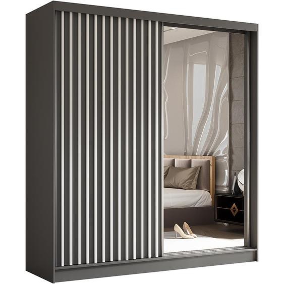 BEAUTYSOFA Armoire moderne à barreaux et tiroirs HELIX 200cm - Armoire, armoire à portes coulissantes et miroir (graphite + blanc)