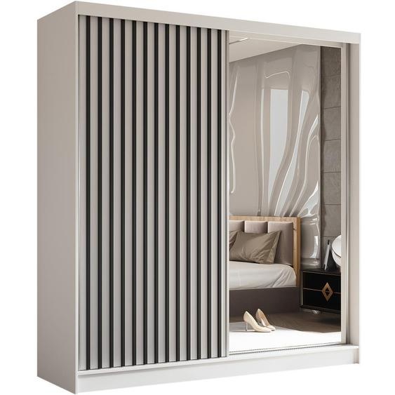 BEAUTYSOFA Armoire moderne à barreaux et tiroirs HELIX 200cm - Armoire, penderie avec portes coulissantes et miroir (blanc + noir)