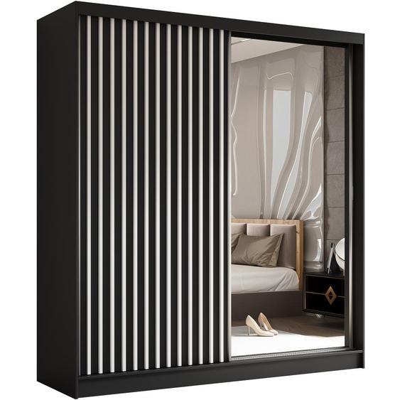 BEAUTYSOFA Armoire moderne à barreaux et tiroirs HELIX 200cm - Armoire, penderie avec portes coulissantes et miroir (noir + blanc)