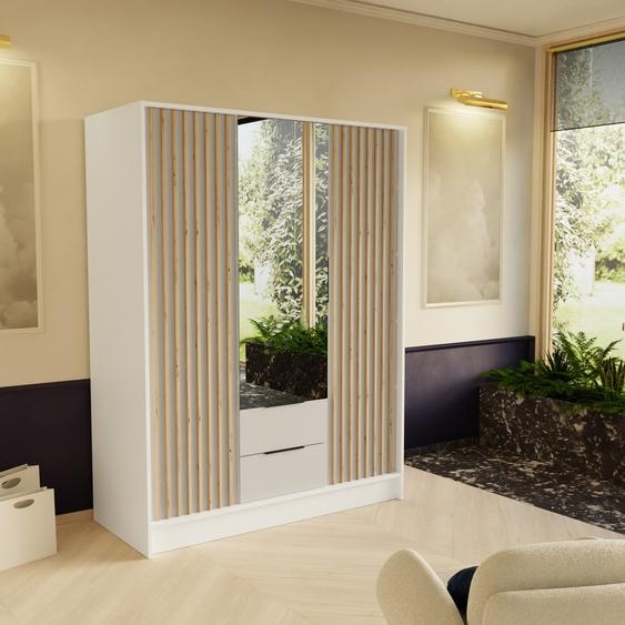 BEAUTYSOFA armoire NORI 150 cm - armoire moderne avec lattes, tiroirs et miroir (blanc)