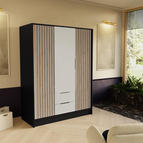 BEAUTYSOFA armoire NORI 150cm - armoire moderne avec barreaux et tiroirs (noir+blanc)