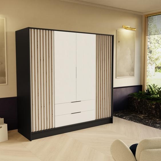 BEAUTYSOFA armoire NORI 200cm - armoire moderne avec barreaux et tiroirs (noir+blanc)