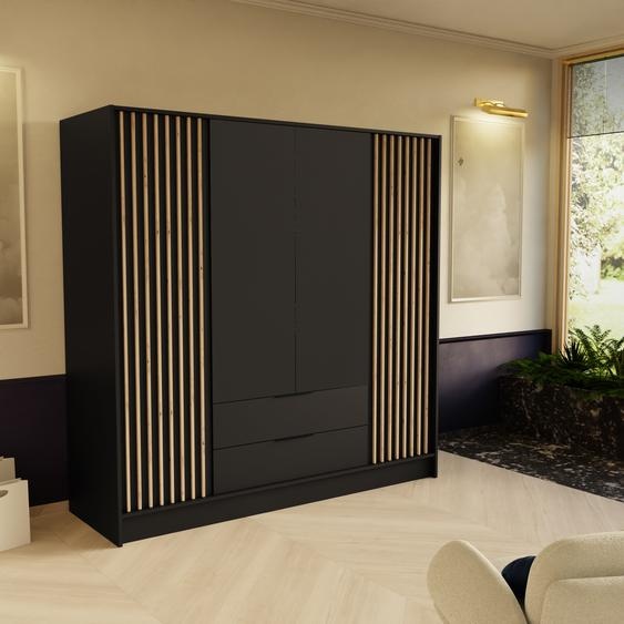 BEAUTYSOFA armoire NORI 200cm - armoire moderne avec barreaux et tiroirs (noir)