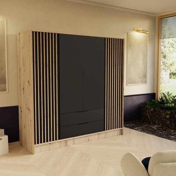BEAUTYSOFA armoire NORI 200cm - armoire moderne avec lattes et tiroirs (Artisan+noir)