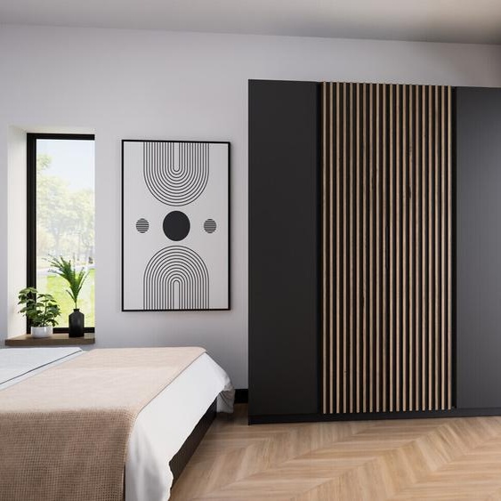 BEAUTYSOFA Armoire spacieuse avec portes battantes et barreaux KAYA I 200 cm pour chambre, couloir (couleur : noir+noir+chêne evoke)