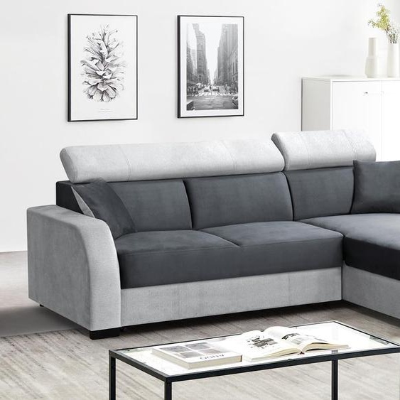 Beautysofa BUENO Canapé dangle en forme de L avec fonction de couchage, canapé, canapé rembourré avec ressort à soufflet, salon (gris clair - monolith 97 + 84)