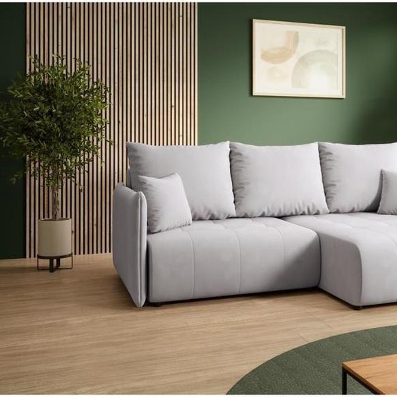 BEAUTYSOFA Canapé dangle en L HENRY MINI droite avec fonction sommeil Canapé dangle en L avec coffre de lit, 221 cm, Tissu : Paros5 (Gris clair)