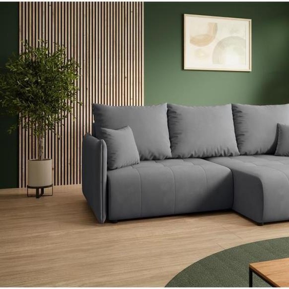 BEAUTYSOFA Canapé dangle en L HENRY MINI droite avec fonction sommeil Canapé dangle en L avec coffre de lit, 221 cm, Tissu : Paros6 (Gris)