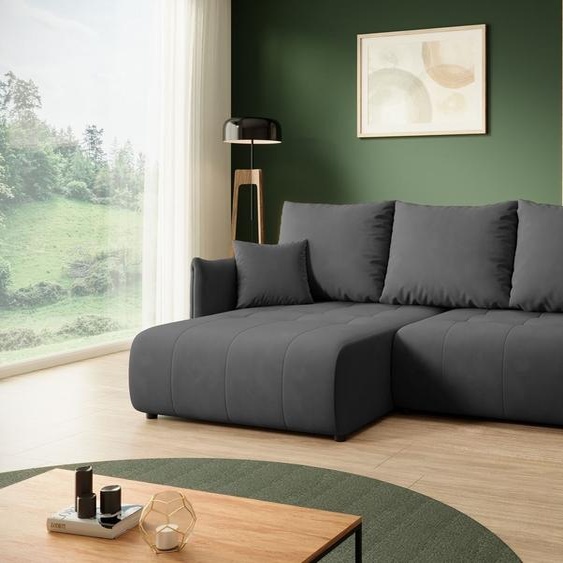 BEAUTYSOFA Canapé dangle en L HENRY MINI gauche avec fonction de couchage Canapé dangle en L avec repose-pieds, 221 cm, tissu : Kronos34 (gris foncé)