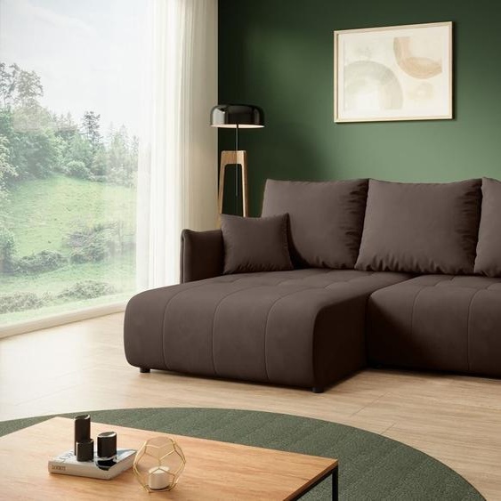 BEAUTYSOFA Canapé dangle en L HENRY MINI gauche avec fonction de couchage Canapé dangle en L avec repose-pieds, 221 cm, tissu : Kronos6 (brun)