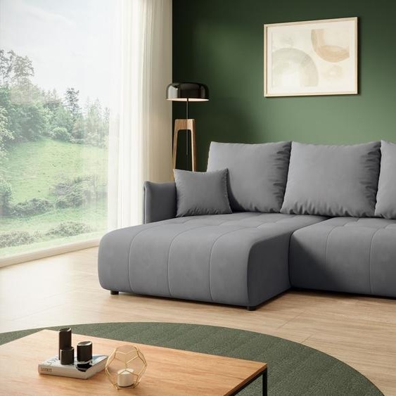 BEAUTYSOFA Canapé dangle en L HENRY MINI gauche avec fonction de couchage Canapé dangle en L avec repose-pieds, 221 cm, tissu : Paros6 (gris)