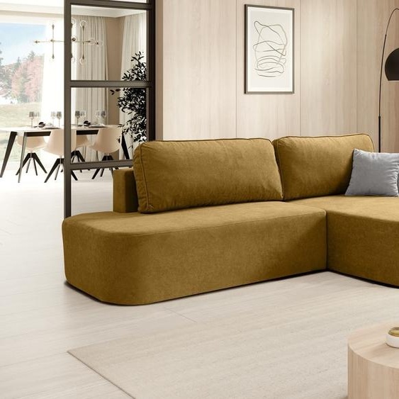 BEAUTYSOFA canapé dangle GAVI - canapé dangle droit en forme de L avec fonction de couchage et lit - moutarde (Velo626)