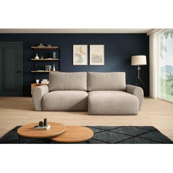 BEAUTYSOFA canapé dangle POSS - Canapé dangle en forme de L 253 cm avec fonction de couchage et lit, couleur : Poso2 (beige), côté de langle : droit