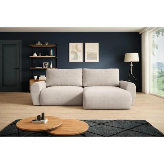 BEAUTYSOFA Canapé dangle POSS - Canapé dangle en L 253 cm avec fonction sommeil & coffre de lit, couleur : Poso100 (beige clair), côté angle : droite