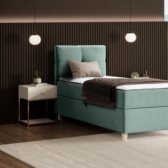 BEAUTYSOFA Lit armoire moderne HELEN MINI - lit avec matelas à ressorts Lit capitonné 100x200cm avec surmatelas Lit simple - Mint (soro 34)