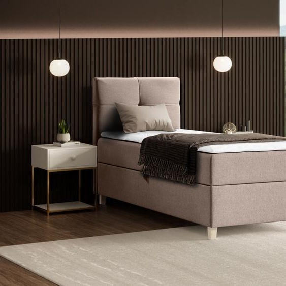 BEAUTYSOFA Lit armoire moderne HELEN MINI - lit avec matelas à ressorts Lit capitonné 90x200cm avec surmatelas Lit simple - beige (soro 21)