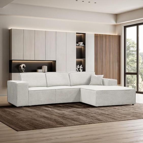 BEAUTYSOFA PEDRO canapé dangle - Canapé dangle en forme de L 267/170 cm pour le salon, tissu : velo621 (beige clair), ottoman : à droite