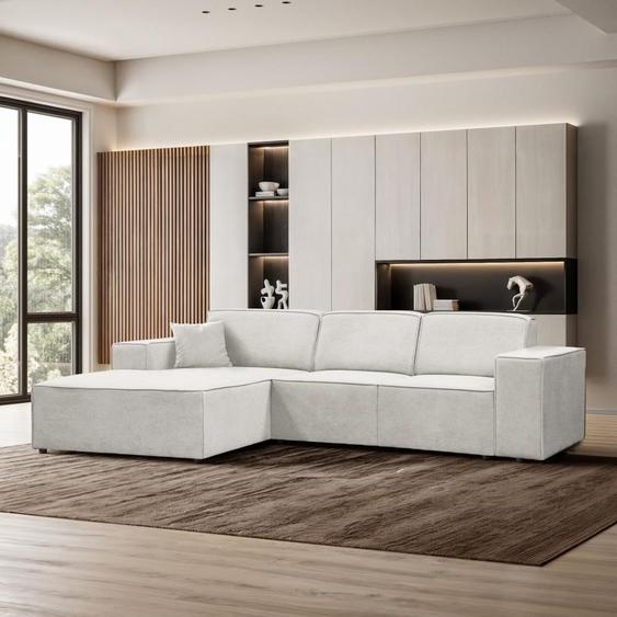 BEAUTYSOFA PEDRO canapé dangle - Canapé dangle en forme de L 267/170 cm pour le salon, tissu : Velo621 (beige clair), ottoman : à gauche