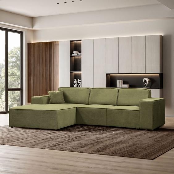 BEAUTYSOFA PEDRO canapé dangle - Canapé dangle en forme de L 267/170 cm pour le salon, tissu : Velo629 (vert foncé), ottoman : gauche