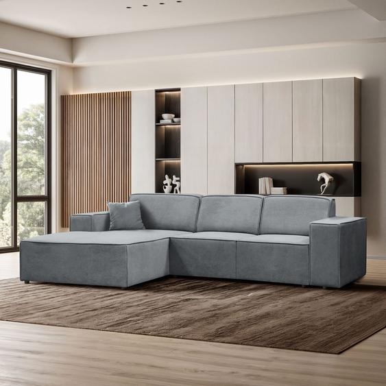 BEAUTYSOFA PEDRO canapé dangle - Canapé dangle en forme de L 267/170 cm pour le salon, tissu : Velo633 (gris clair), ottoman : à gauche