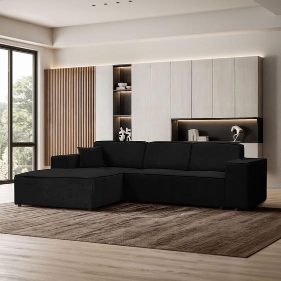 BEAUTYSOFA PEDRO canapé dangle - Canapé dangle en forme de L 267/170 cm pour le salon, tissu : Velo637 (noir), ottoman : à gauche