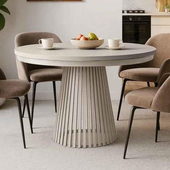 BEAUTYSOFA | Table extensible ronde LUMI, diamètre 120–200 cm, table pour salle à manger, style loft, style scandinave, revêtement en cachemire