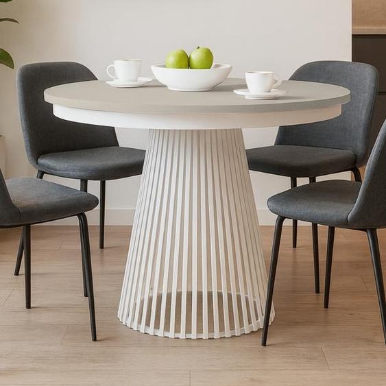 BEAUTYSOFA | Table ronde extensible LUMI, diamètre 120–200 cm, table pour salle à manger, style loft, scandinave, blanc/cachemire