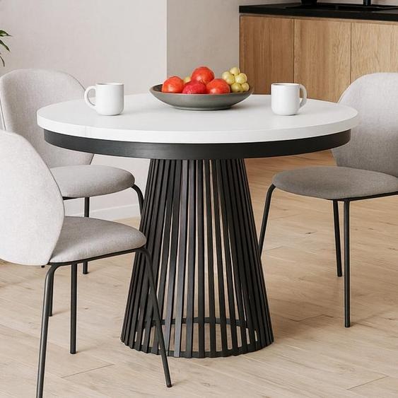 BEAUTYSOFA | Table ronde extensible LUMI, diamètre 120–200 cm, table pour salle à manger, style loft, scandinave, noir et blanc