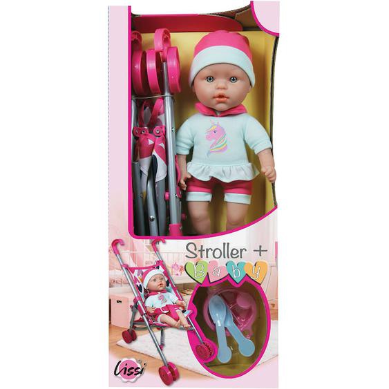 Bébé 35cm Et Sa Poussette Multicolore