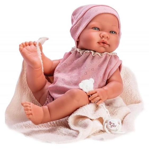 Bébé Maria avec costume rose et couverture beige 43 cm