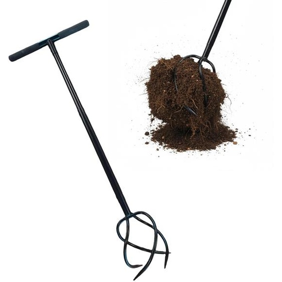Bêche avec manche, 4 dents, 100 cm, outil pour désherber, acier, noir