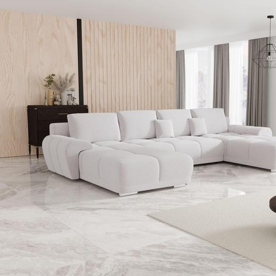 BEDANTE Canapé dangle BEGA U ARAGON 01 blanc avec fonction de couchage Canapé en forme de U avec coffre de rangement Canapé de salon Canapé-lit Cadre de lit