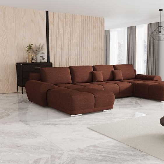 BEDANTE Canapé dangle BEGA U ARAGON 59 brun clair avec fonction de couchage Canapé en forme de U avec coffre de rangement Canapé salon Canapé lit Coffre de lit