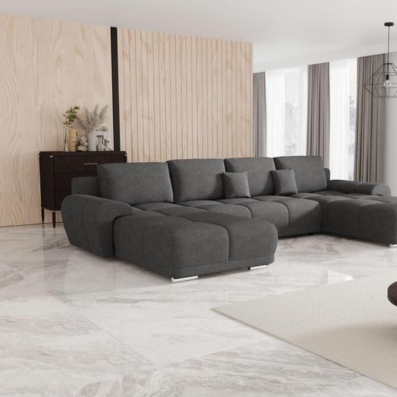 BEDANTE Canapé dangle BEGA U ARAGON 93 Gris avec fonction sommeil Canapé en forme de U avec espace de rangement Coffre de rangement Canapé salon Canapé lit Coffre de rangement Canapé-lit