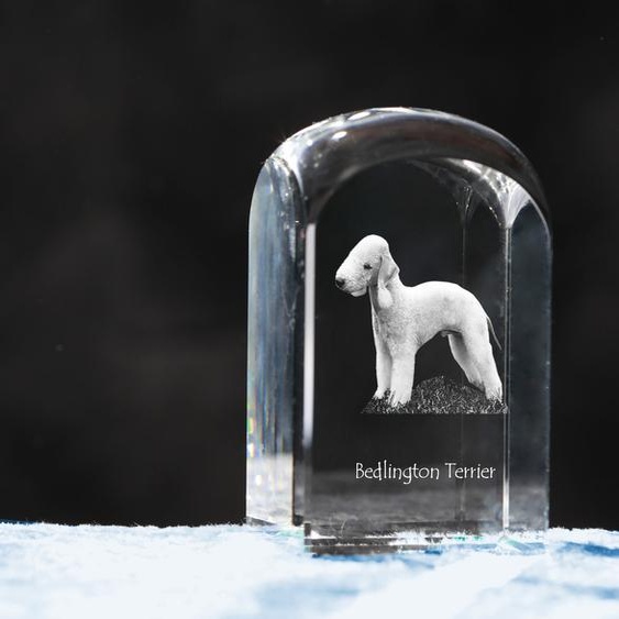 Bedlington terrier - cube en cristal avec photo, photo du chien en cristal, bouton cubique sur papier de la marque Art-Dog