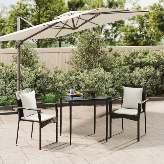 BEI CLORIS Ensemble de jardin 3 pièces avec coussins Noir Poly Rattan 2024 Nouveau4463478