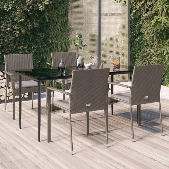 BEI CLORIS Ensemble de meubles de jardin Balcon Ensemble de 5 pièces de jardin avec coussins Noir et gris Poly rotin - Ensemble de meubles de jardin Nouveau9202145 2parcel