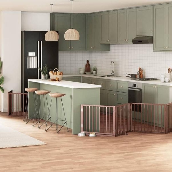 BEI CLORIS Porte pour chien 10 pcs. avec porte Pliable Marron 800 cm Bois de peuplier - Niches pour chiens Nouveau7753721 4parcel