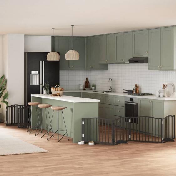 BEI CLORIS Porte pour chien 10 pcs. avec porte Pliable Noir 800 cm Bois de peuplier - Niches pour chiens Nouveau1157623 4parcel