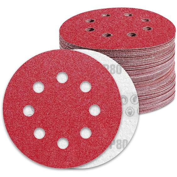 Disques Abrasifs 125mm Grain 80 Papier Poncer 90 Pièces 8 Trous Disque Poncage pour Ponceuse Excentrique