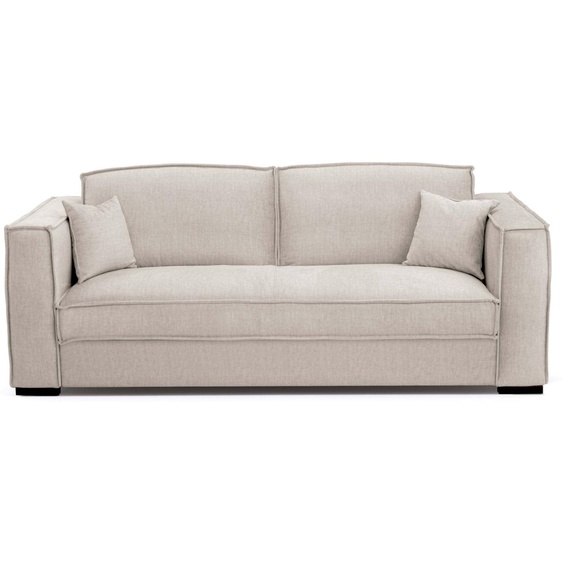 BELFORT - Canapé convertible 3 places - Velours, Ecru