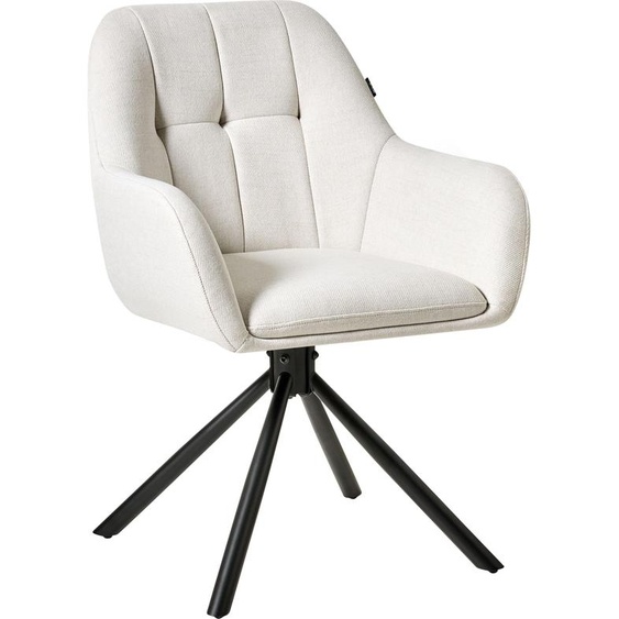 BELIANI Chaise de salle à manger pivotante, revêtement en tissu blanc crème, pieds en fer noir, salle à manger